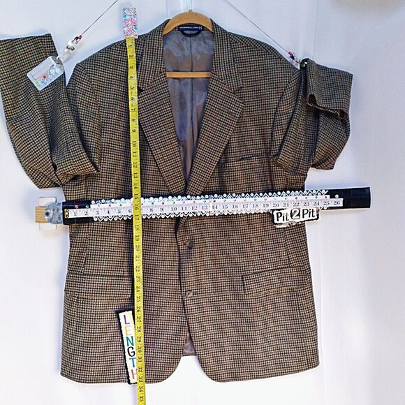 Roundtree & Yorke Dillards Wool Tan Tweed Houndstooth Blazer Sports Coat 48R - Picture 8 of 11